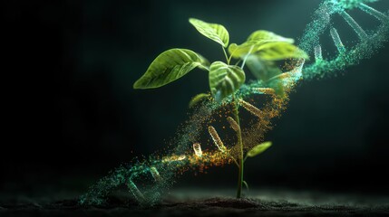 Plant with dna strand science concept