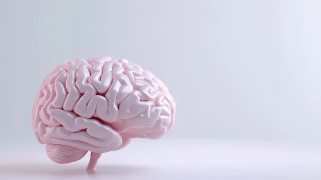 A 3D rendered human brain model on a white background.