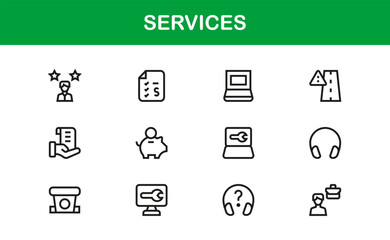 Modern Services Line Icon Collection – Clean Vector Symbols for Technology, Communication, and Solutions