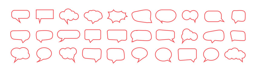 Fototapeta premium Speech bubble set. talk bubble cloud speech bubbles collection. Chat bubble in Red, Outline Speech bubble sign and symbol. Different Speech bubbles for talk, dialogue, Vector illustration.