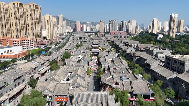 Lanzhou Old Town Aerial View with Modern Skyline, Gansu