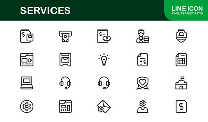 Modern Services Line Icon Collection – Clean Vector Symbols for Technology, Communication, and Solutions