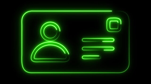Dynamic neon identity card graphic pulses with vibrant green energy, representing digital access and recognition in a modern tech landscape.