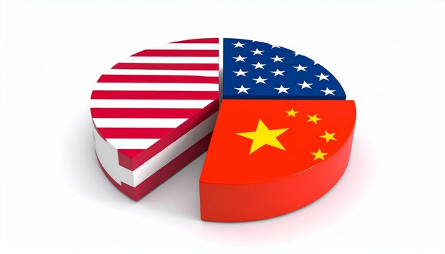 Pie Chart of Asset Allocation Featuring Flags of USA and China with High Fidelity Studio Lighting - Powered by Adobe