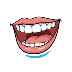 Cartoon Open Mouth Laughing Wide Showing White Teeth Pink Tongue Against Black Background With Blue Accent