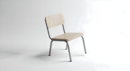 Obraz premium A small school chair placed slightly, minimal white backdrop