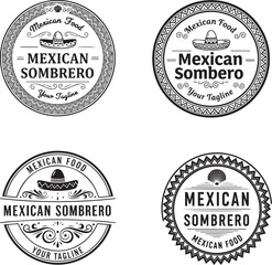Set of four vintage mexican food sombrero restaurant logo designs