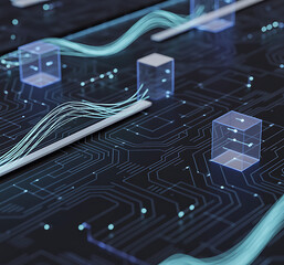 artificial intelligence abstract background, Robot and human hands interacting, Hand holding virtual Global Internet connection,Futuristic cityscape with glowing lines,Modern workspace with computer