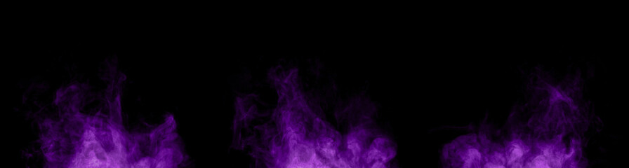 Purple smoke cloud on black background, glowing dust texture for visual effects, fantasy energy motion, magic vapor, and mysterious atmosphere design for cinematic or digital artwork.