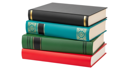 Stack of colorful books isolated on transparent background, ideal for educational, literary, or libraryrelated projects and designs