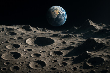 Lunar Landscape - Earthrise over Craters