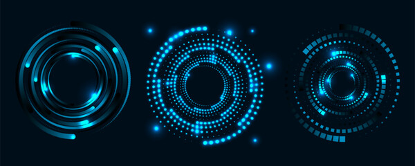 Glowing musical particles. Abstract halftone dot pattern. Vector technology logo element. EPS10