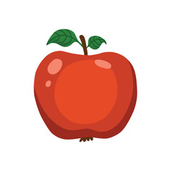 Red apple with two leaves. Cartoon flat vector.
