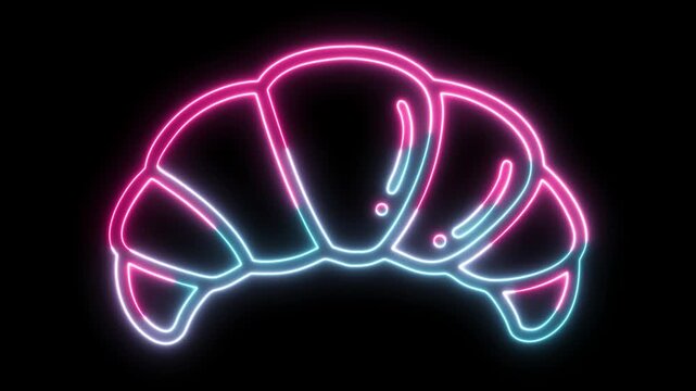 Delicious croissant neon light glows with vibrant pink and blue, a modern bakery sign perfect for attracting hungry customers day or night