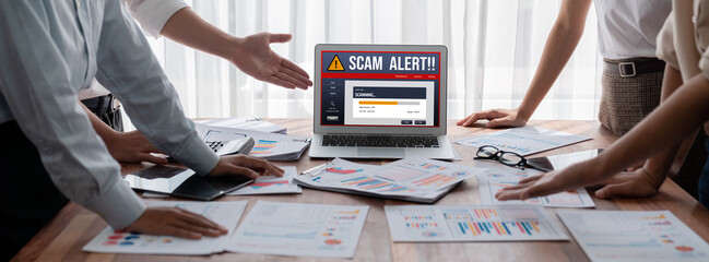 Cyber security software show alert of cyber attack for protection brisk. Danger from virus,...