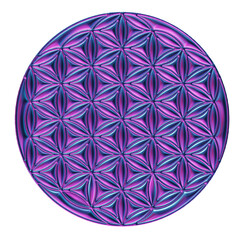 Iridescent Chrome Flower of Life  Holographic Sacred Geometry Symbol in Futuristic 3D Style