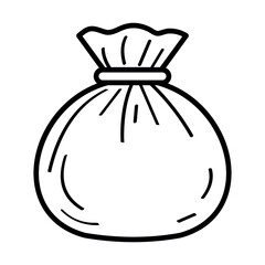 An illustration depicting a black icon of Santa Claus' attributes, his belongings, on a white background.