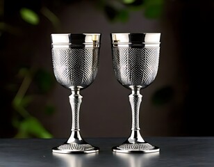 Two elegant silver-toned wine glasses