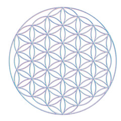 Iridescent Chrome Flower of Life  Holographic Sacred Geometry Symbol in Futuristic 3D Style