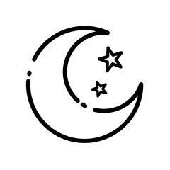 Crescent moon and stars dash-  line vector icon