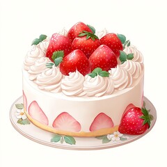 Delicious strawberry cake with fresh cream topping.