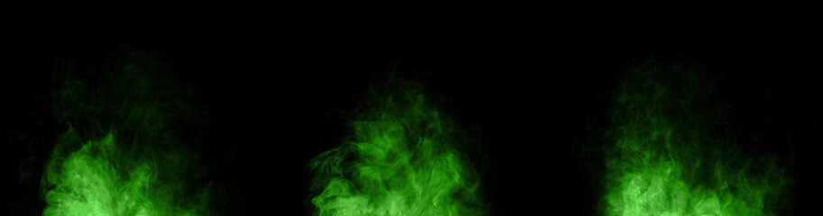 set green smoke cloud on black background, abstract vapor texture for visual effects, toxic gas atmosphere, fantasy energy motion, and mysterious glowing particle effect for cinematic design.
