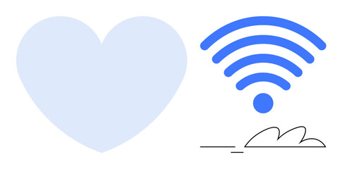 Blue heart and strong wireless signal with cloud line element symbolizing digital connection, kindness, and reach. Ideal for technology, communication, love, care, network, innovation teamwork