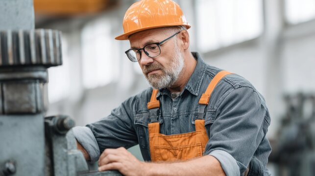Skilled Mechanic Adjusting Machinery Parts with Focus in Industrial Workshop Environment