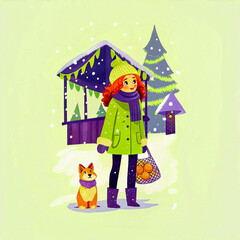 Naklejka premium girl with corgi dog