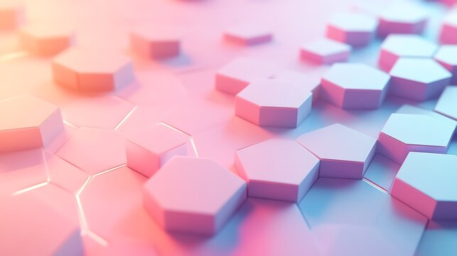 Abstract geometric background with hexagonal shapes in soft pink and blue pastel colors - Powered by Adobe