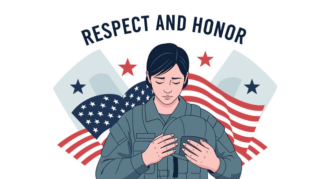 Military woman showing respect and honor, suitable for veterans' memorials and patriotic events