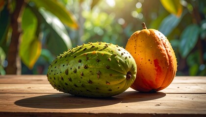 Exotic Fruits on Wooden Table.