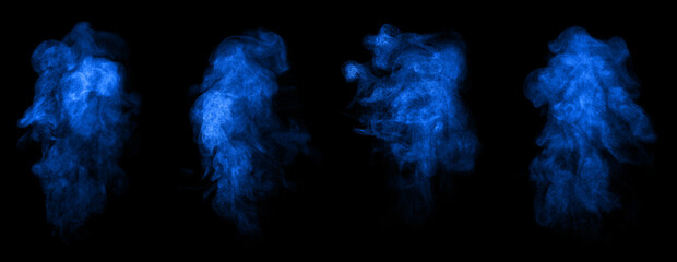 set blue smoke or dust cloud on black background, glowing vapor texture with soft particles,...