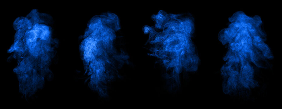 set blue smoke or dust cloud on black background, glowing vapor texture with soft particles, fantasy energy effect, dreamy and romantic mood for digital art or cinematic design.