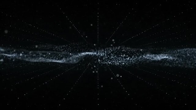 An ethereal, abstract digital art piece with star-like points converging at a watery ribbon