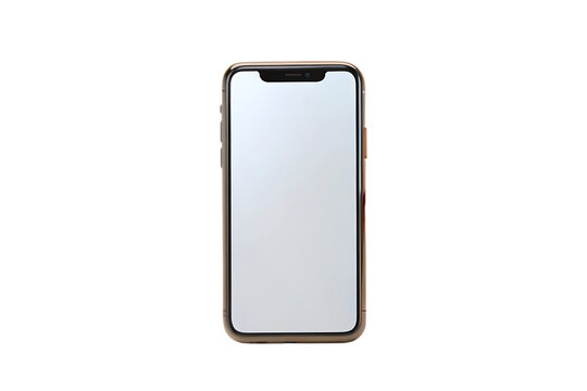 smartphone, mobile phone, blank screen, modern device, communication technology, gold case, front view, touch screen, isolated on a transparent background