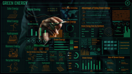 Dive into a detailed infographic exploring diverse green energy sources, their advantages, and global usage metrics, promoting sustainable solutions for a healthier planet. Cipher