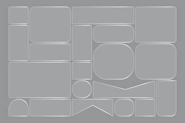 Silver geometric shapes arrangement on gray background creates a modern minimalist pattern with a transparent background