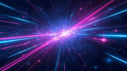 Fototapeta premium Explosive Abstract Light Burst and Neon Energy Rays in Deep Space Background