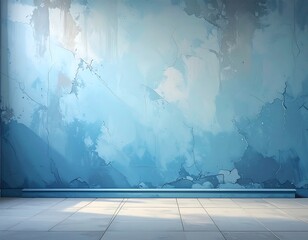 Empty Room, Blue Wall, Sunlight, Minimalist, Interior.