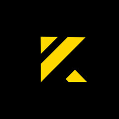 Modern Geometric Letter K Logo Design – Minimalist Yellow Monogram with Bold Lines on Black Background