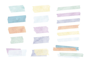 冬色の水彩のシンプルなマスキングテープイラストセット（青・紫・緑・赤・黄色）