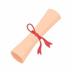 Rolled parchment scroll tied with red ribbon diploma or certificate.
