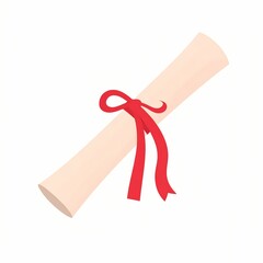 Diploma Scroll with Red Ribbon Graduation Achievement Illustration.