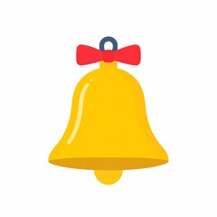 Golden Christmas Bell with Red Bow and Blue Ribbon.