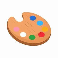 Wooden Art Palette with Colorful Paint Splashes Isolated on White Background.