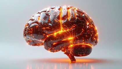 Futuristic Cybernetic Brain with Glowing Circuits and Lights