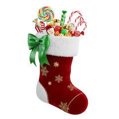 Festive Christmas stocking overflowing with holiday treats and gifts
