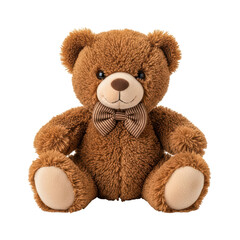 Obraz premium Cute fluffy teddy bear with bow tie on transparent background