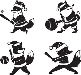 Santa Close Fox Baseball Player, A Collection of Christmas Sports Vector Illustrations
